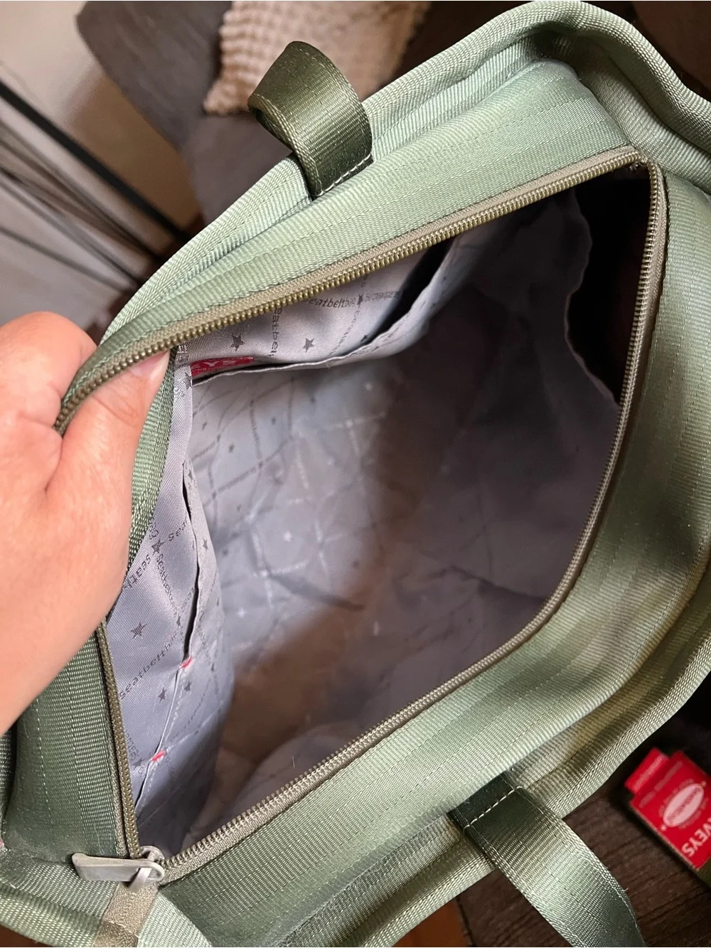 Vintage Harvey’s “The Original Seatbelt Bag” Tote Olive Green